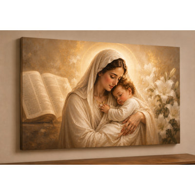 Grande Vierge Marie, enfant endormi, impression sur toile 24 x 36 pouces, amour de la mère, décoration de chambre de bébé chrétienne - prête à être accrochée