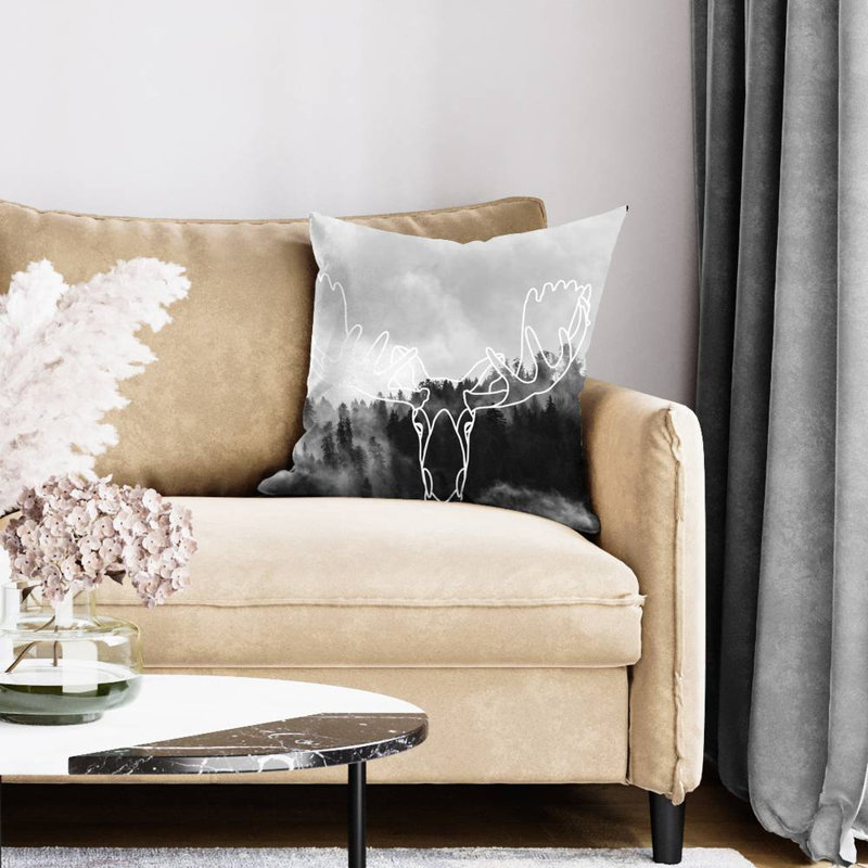 Minimalist moose head - 20"x20" Throw pillow - Poly twill - Print on demand, 20" x 20", Polyester/Polyfill