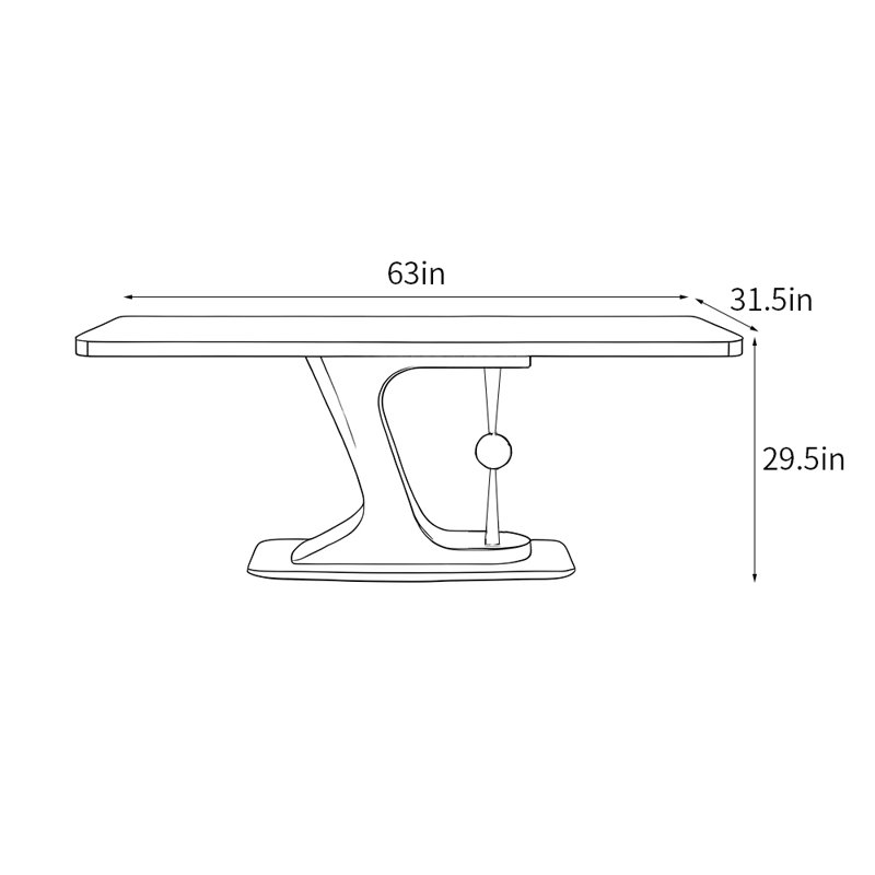 Light luxury modern rectangular dining table., 29.5"H x 63"L x 31.5"W