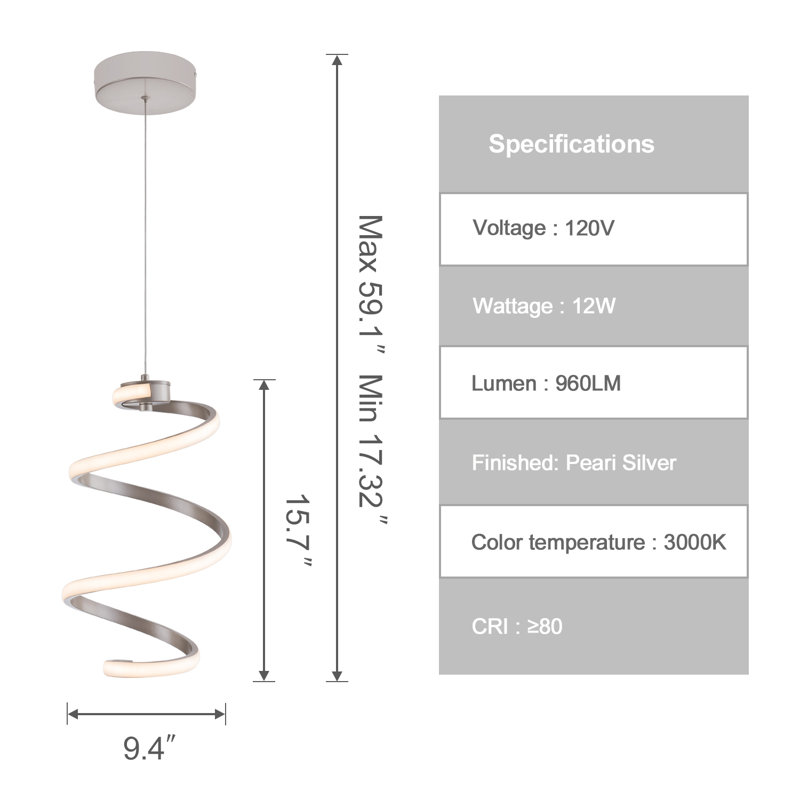 Lustre moderne intégré à DEL 12 watts, plafonnier incurvé contemporain à intensité variable