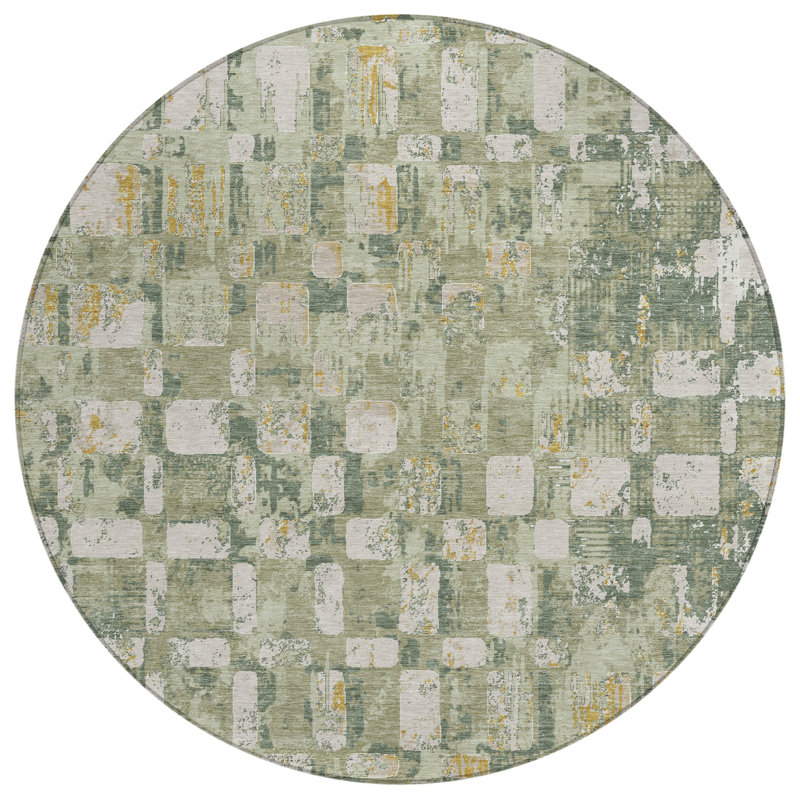 Machine Washable Indoor/Outdoor Chantille ACN2628 Abstract Rug, Celery, 8' Round