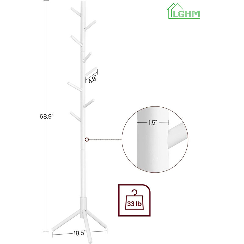 Solid Wood Freestanding 8 - Hook Coat Rack