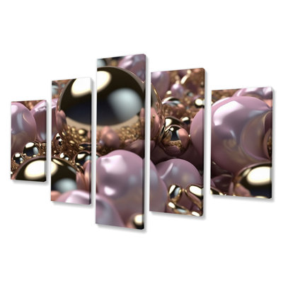 Gold Silver And Pink Glam Pearls I - Abstract Canvas Print - 5 Panels