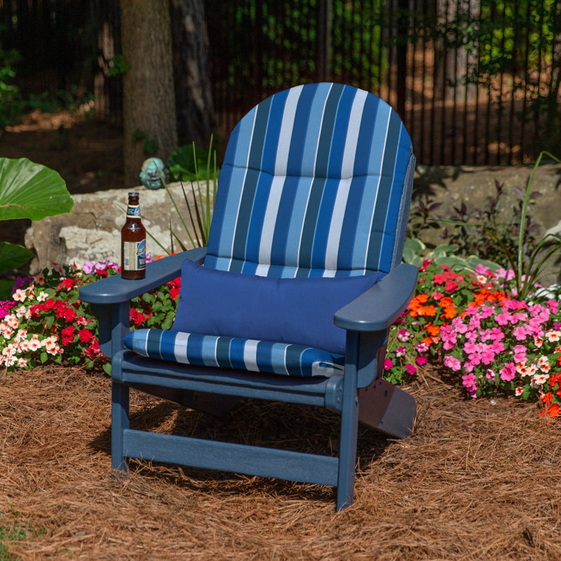 Casual Cushion Outdoor Adirondack Chair Cushion, Striped Sunbrella Fade-Resistant for Adirondack Lawn & Patio Chairs, 20.5"W x 18"D, 2" thick; Back 20.5"W x 31"H, 2" thick, Reversible, Milano Cobalt