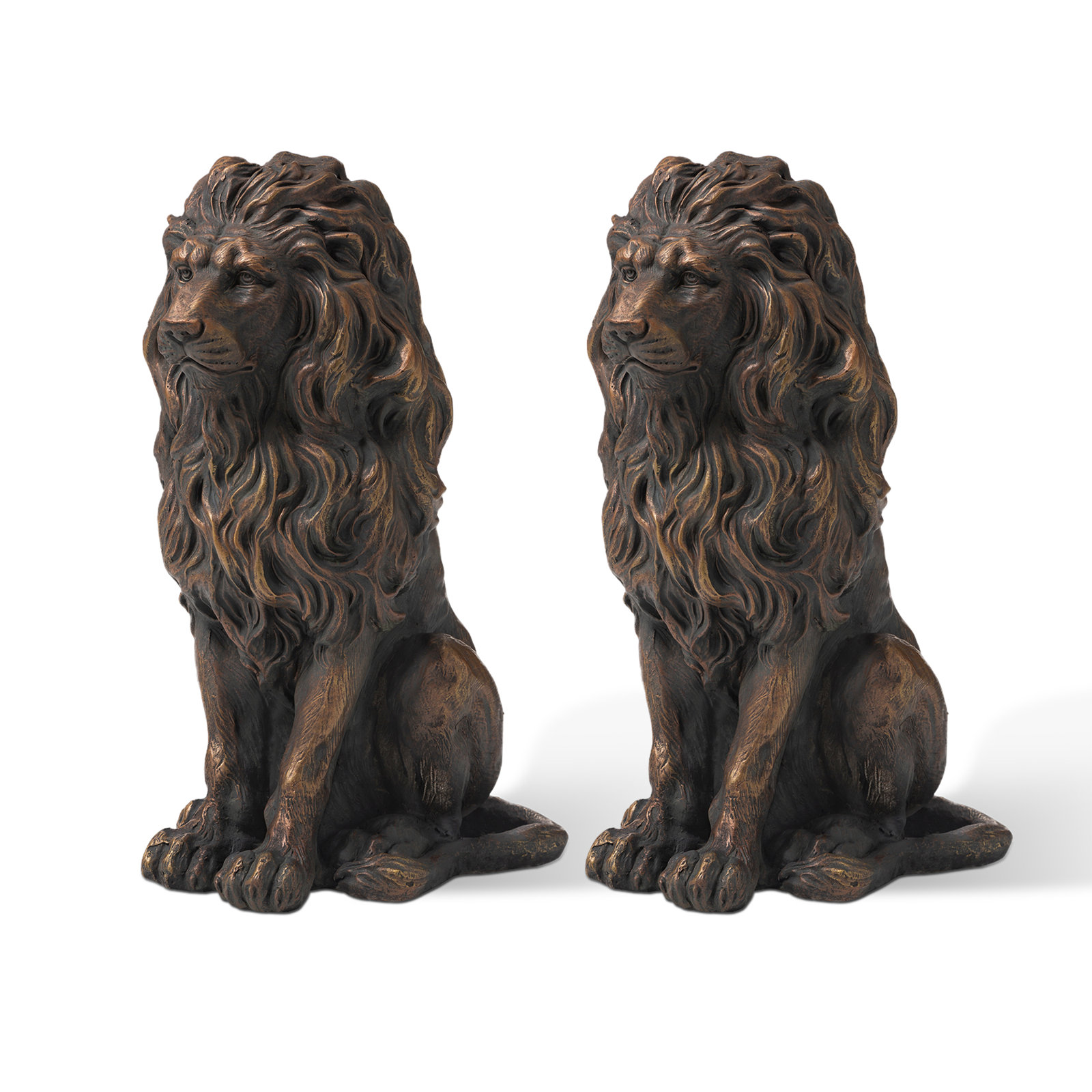 Irizarry Weather Resistant MGO Lion Garden Statue, 27.75" H x 16.25" W x 11.5" D, 1, Bronze