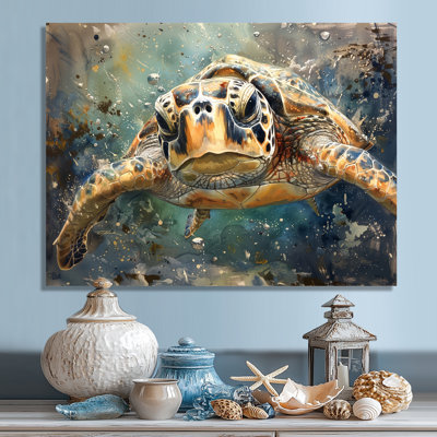 Sea Turtle Journey I - Sea Creatures Wall Art Living Room