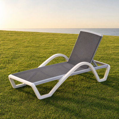 Adjustable All-Weather Outdoor Chaise Lounge with Ergonomic Armrests, Sturdy Rust-Resistant Frame, Breathable Quick-Dry Fabric, Portable Reclining Seat for Patio, Poolside, Lawn, In-Pool Sunbathing and Relaxation