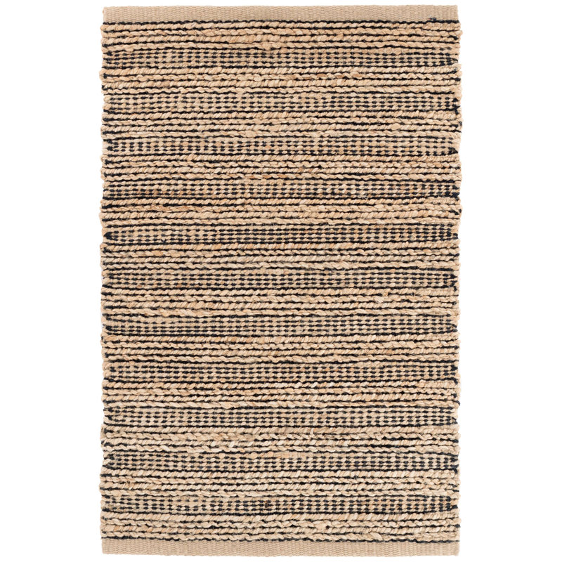 Simba Black Handwoven Jute Rug, Rectangle 2' x 3'