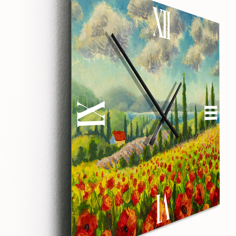 Horloge murale magnifique paysage avec coquelicots en Italie, Moyen