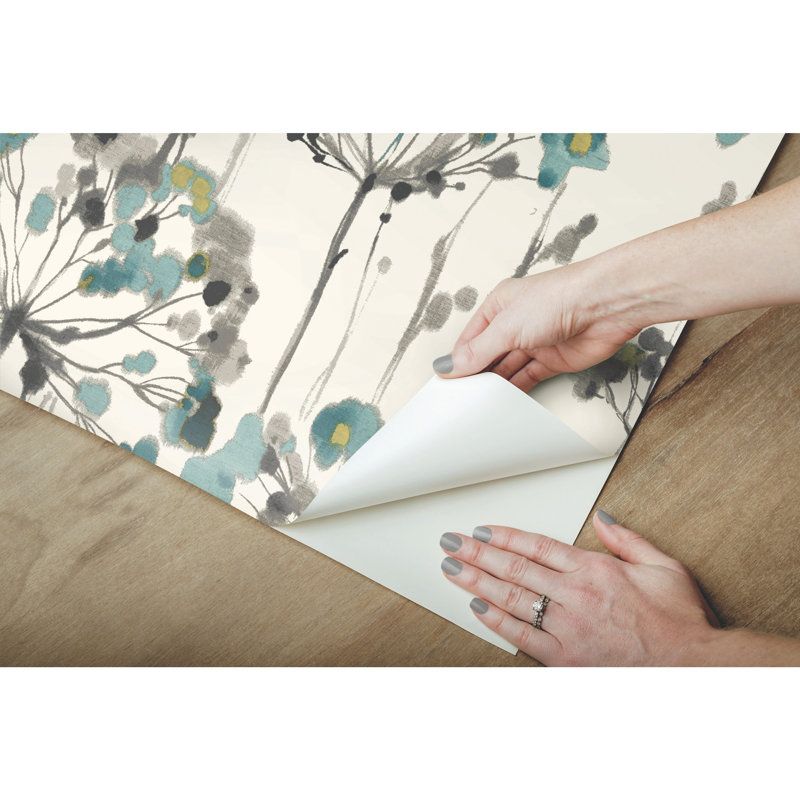 Rouleau de papier peint lisse L 20 pi x l 27 po Flourish, Turquoise, Non tissé