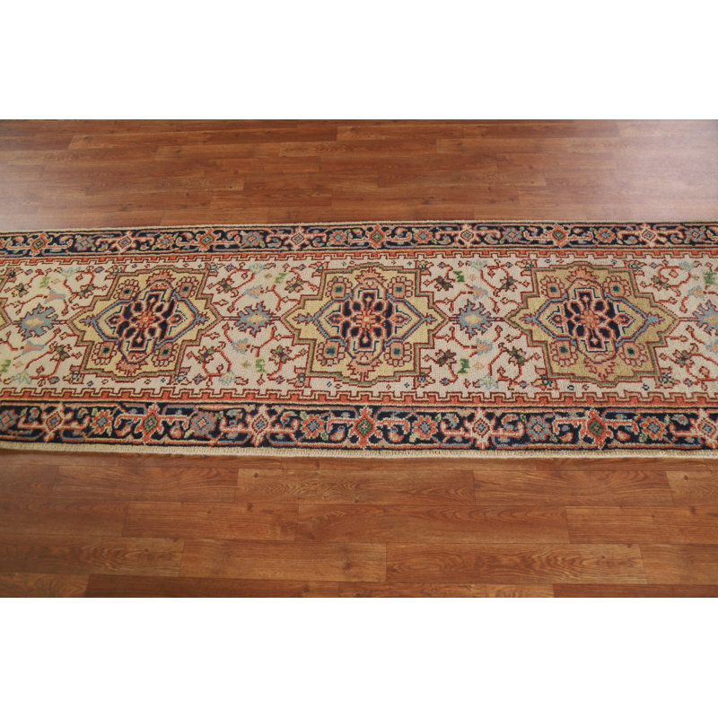 Tapis de couloir géométrique Heriz Serapi noué à la main 3 x 12