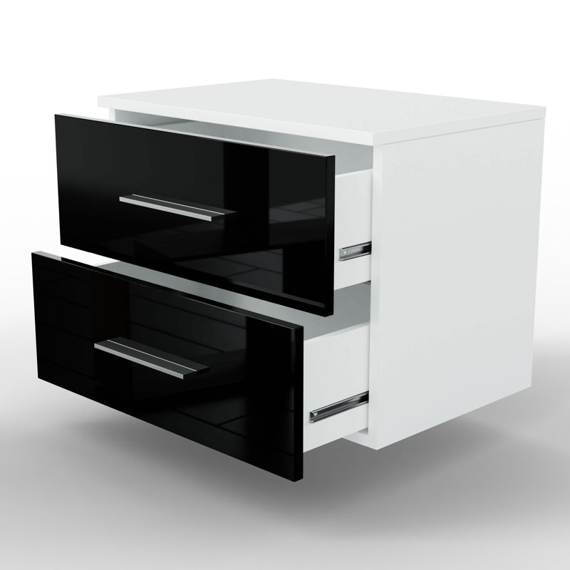Varonique 55cm W Plywood / Laminate Board Bedside Table, White/Black