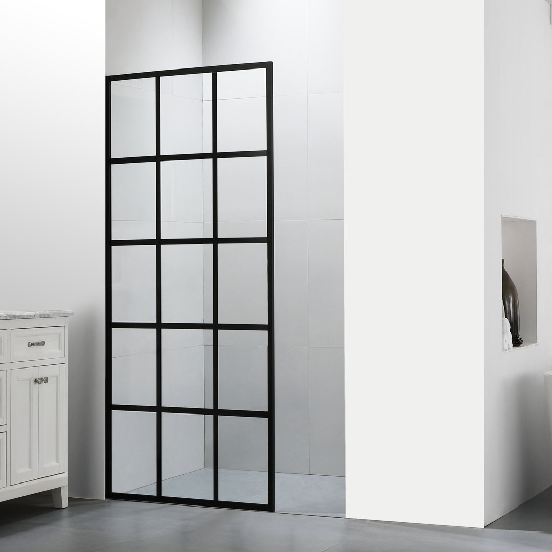 Cyrus 34" W x 72" H Framed Fixed Glass Panel with Heat Soaking Process; Protective Coating Treatment Zipcode Design™ Glass 