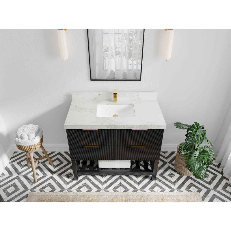 42 po X P 22 po De meuble-lavabo simple D Quartz blanc Empira, Calacatta Nuvo