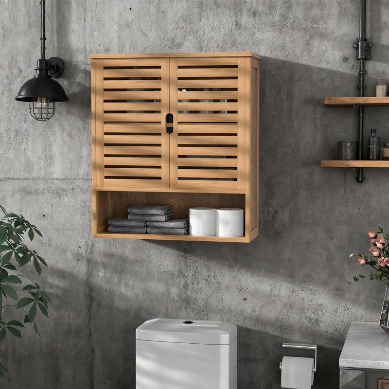 Armoire à pharmacie murale en bambou avec tablette réglable et porte magnétique