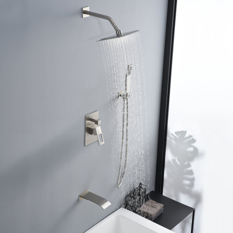 SUMERAIN Tub and Shower System, Shower Faucet with Waterfall Tub Spout,  Anti-scalding Pressure Balance Valve, Brushed Nickel