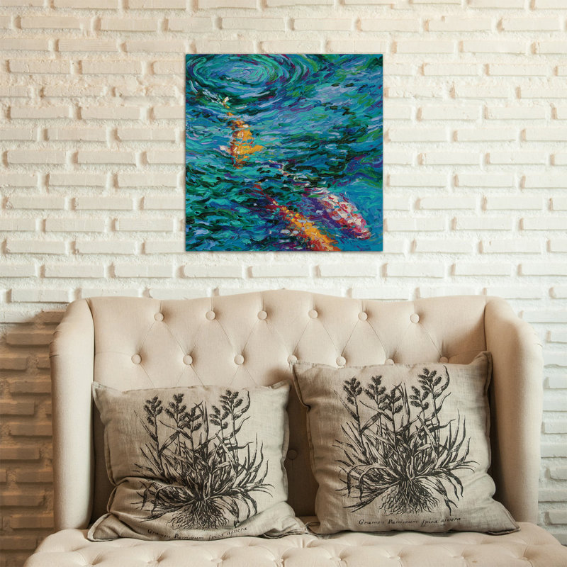 Iris Scott - Koi Pool, reproduction d'art sur toile tendue, H 12 po x l 12 po x P 1,5 po, Toile tendue, Pas de tapis