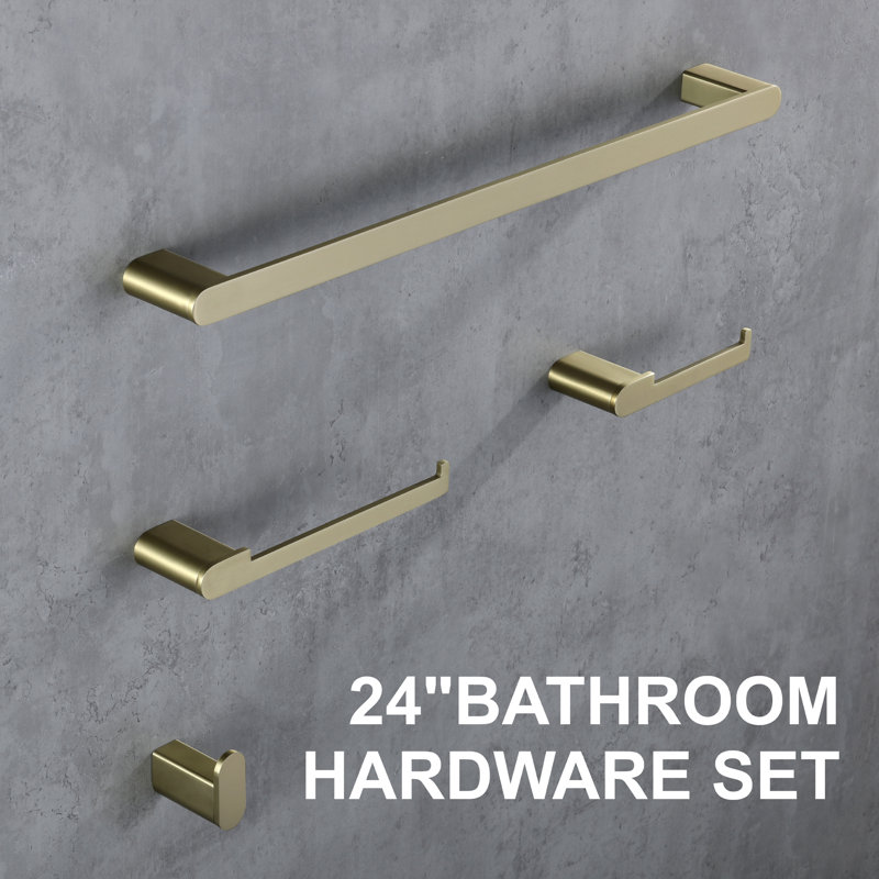 Bathroom Hardware 4-Piece Bath Hardware Set With Towel Bar, Robe Hook, Toilet Paper Holder, Brushed Nickel