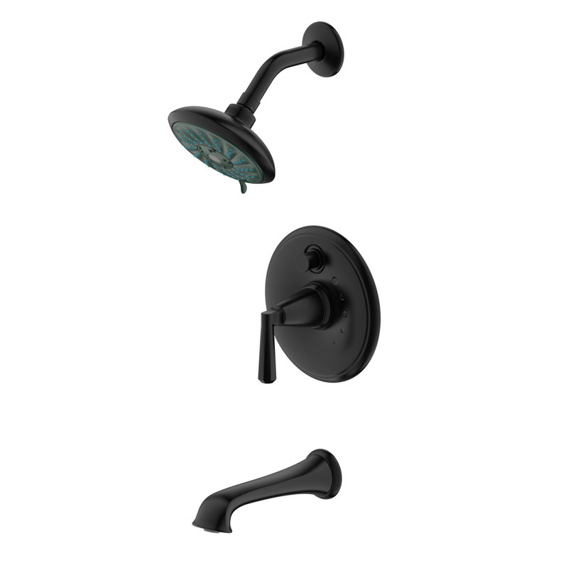Z Collection Shower Trim System: 5.5" Round Shower Head, Single Handle Set, Tub Spout & Rough-in Valve Included - Matte Black
