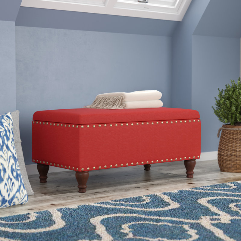 Griffiths Polyester Blend Upholstered Storage Bench, Red, 16.75" H x 35.5" W x 19.5" D