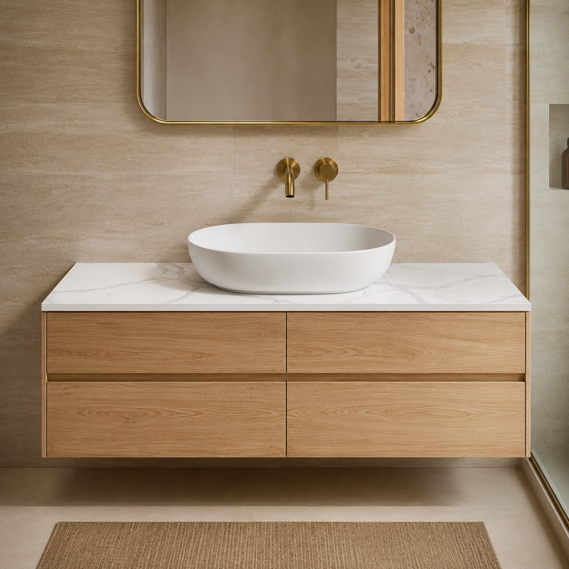 Modern 48" Solid Surface Bathroom Vanity Top for Vessel Sink - White Carrara Design