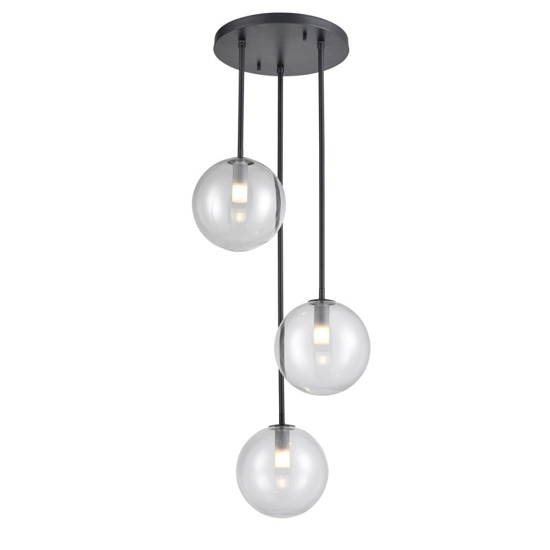 Luminaire suspendu sphère 3 lumières grappe Sumner, Transparent, Graphite