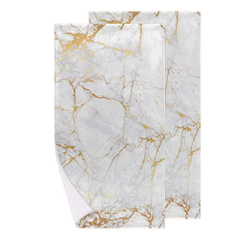 Marble Luxe Gold Hand Towel Set - Soft, Highly Absorbent Bath Towels for Bathroom, Kitchen, Hotel, Gym, Spa - 28x14in, Set of 2