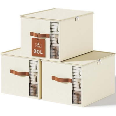 Clothes Storage Bins With Sturdy Frames, Foldable Fabric Clothing Organizer Box For Moving, Sweater Storage Cube With Lids And Zipper, Linen Closet St