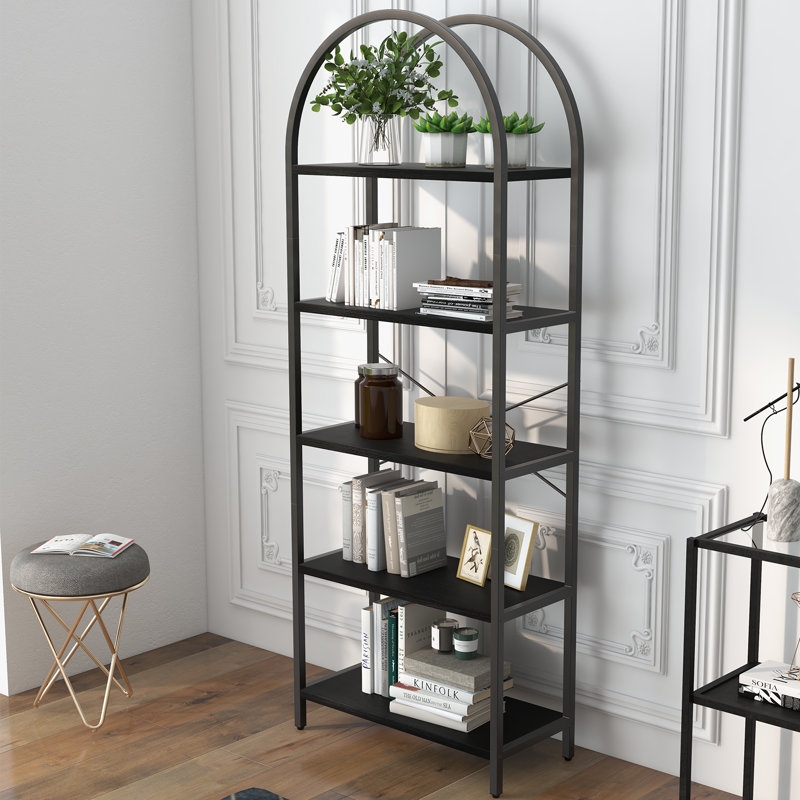 Black 5-Tier Arched Top Bookcase, Modern Freestanding Open Storage Shelving Unit for Living Room, Bedroom and Home Office