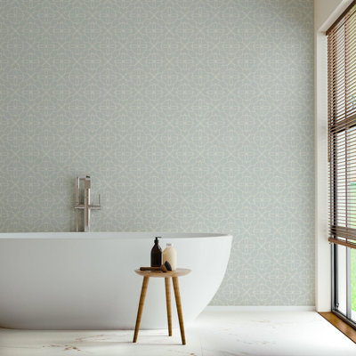 Court Rosette - Pale Mineral Blue Wallpaper