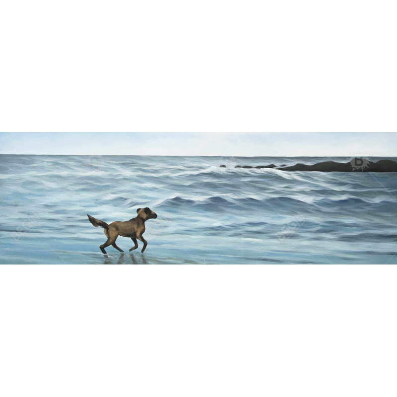 Chien sur la plage, toile bleue | Art mural Home Decor