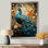 Aakarsh Teal Gold Emerald Peacock Drips - paon, reproduction d'art sur toile encadrée