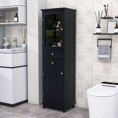 Armoire de rangement pour salle de bain, autoportante, avec tiroirs et tablettes de rangement