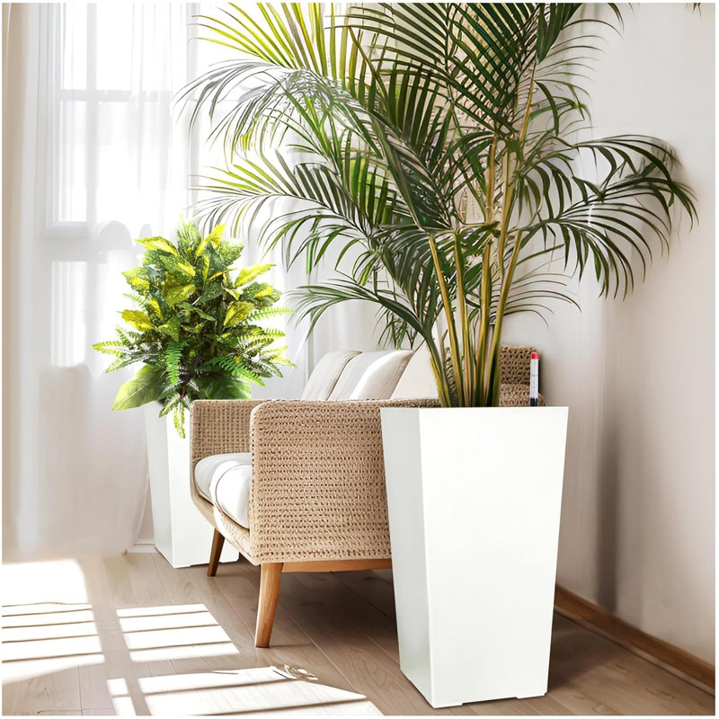 Self-Watering Planter Set with Water Level Indicator, Indoor & Outdoor Plastic Flower Pots with Reservoir, Modern Decorative Plant Containers (Set of 2)