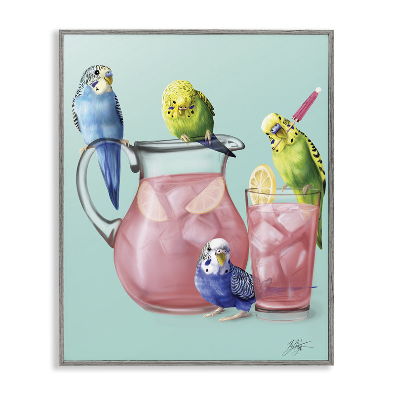 Budgies et limonade rose, estampe numérique par Mehu Art, Estampe numérique Farmhouse, H 14 po x l 11 po