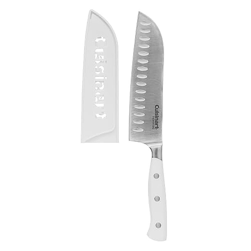 Couteau Santoku de 7 po Cuisinart, acier inoxydable à haute teneur en carbone, triple rivet, blanc