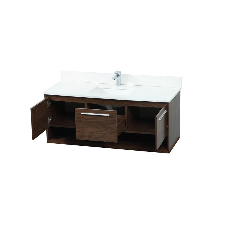 Ensemble de meuble-lavabo simple mural 48 po Roman, Noyer