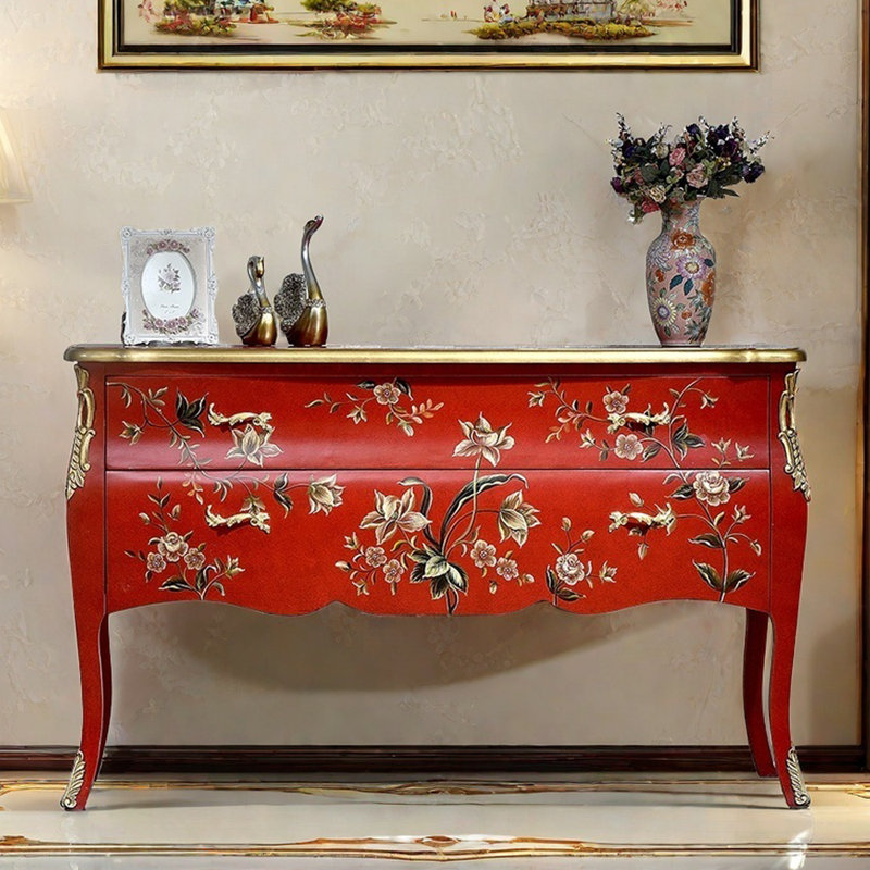 Commode d'appoint européenne à 2 tiroirs peinte à la main