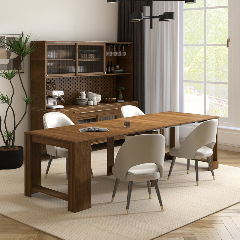 Table de salle à manger extensible de 18 à 107 po pour 2 à 12 personnes, table de salle à manger pliable extensible Transformer Console, table de cuisine de style campagne moderne, tables pliantes en bois pour économiser l'espace