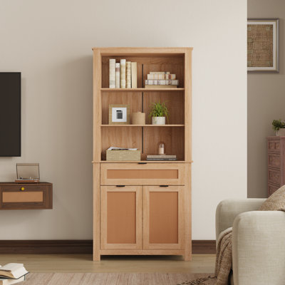 Bibliothèque 71 pouces à 5 niveaux avec tiroir - bibliothèque de style bohème, grande armoire de rangement avec portes et tablettes pour le salon, la chambre à coucher ou le bureau à domicile