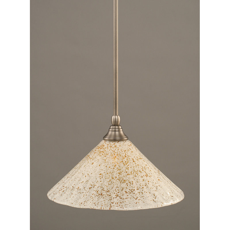 Stem Hung Mini Pendant With 12" Gold Ice Glass, Brushed Nickel