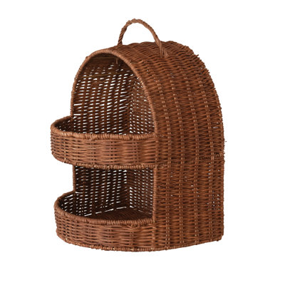 Hand-Woven Rattan 2-Tier Covered Basket With Handle