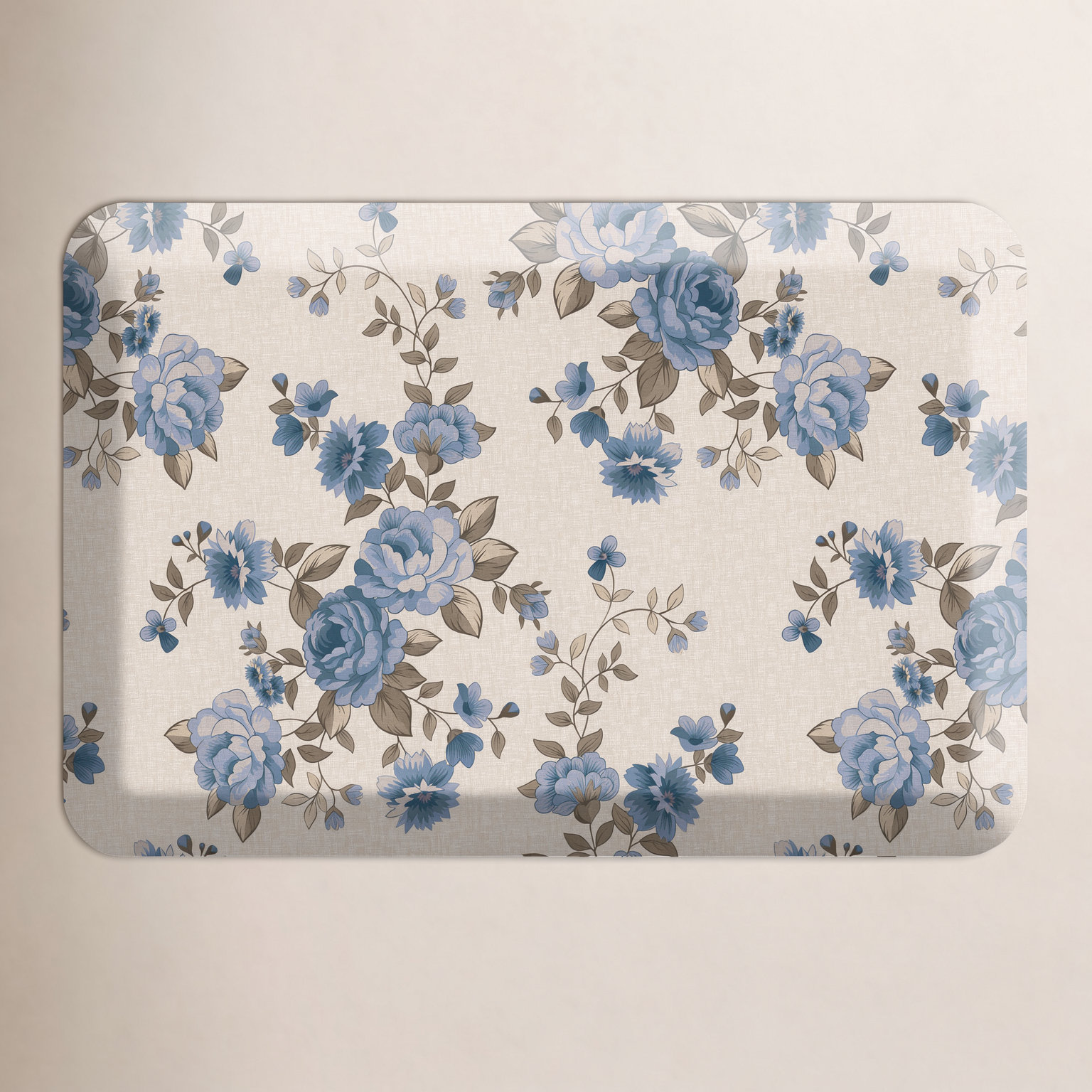 English Rose Garden Kitchen Comfort Mat, Blue, Rectangle 20" x 32"