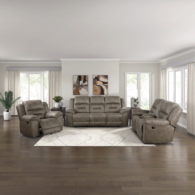 Ensemble 3 pièces de fauteuil inclinable manuel en microfibre Hamise