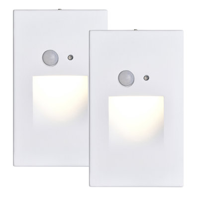 Hardwired White Motion Sensing Vertical Led Stair Light With Motion And Photocell Sensor 2Pack