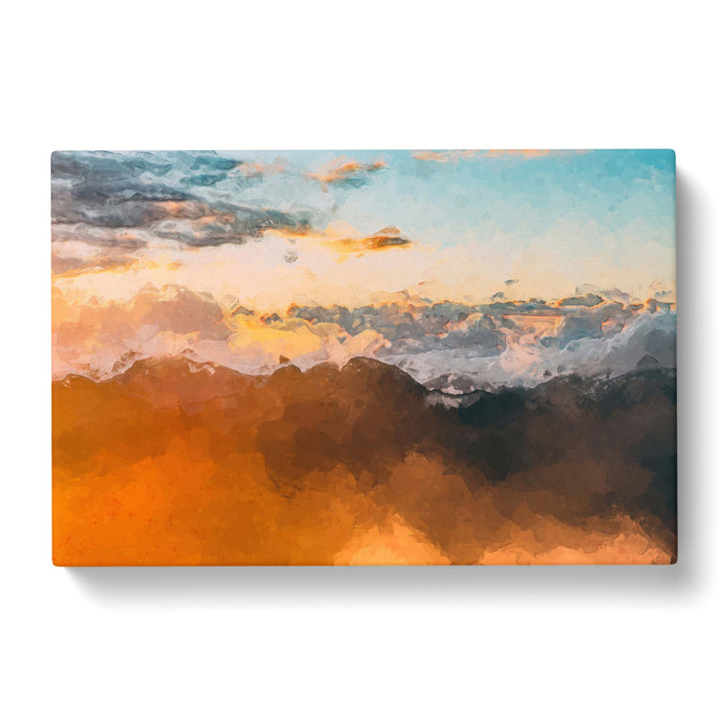Orange Clouds Above The Mountains In Abstract - Wrapped Canvas Painting, 60cm H x 91cm W x 3cm D