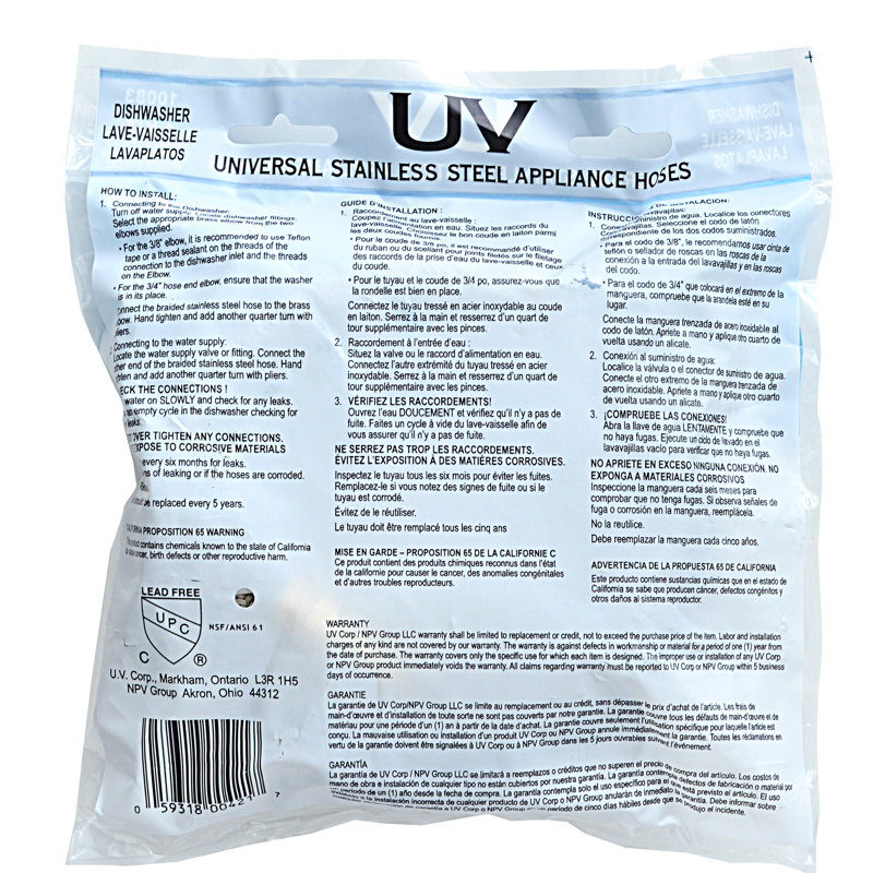Ensemble de connexion pour conduite d’alimentation en eau pour lave-vaisselle uv