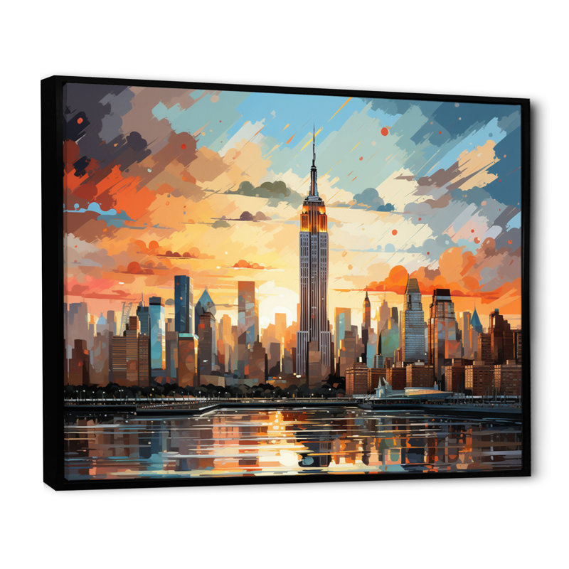 Pop New York I sur impression sur toile, H 16 po x l 32 po x P 1 po, Cadre flottant noir