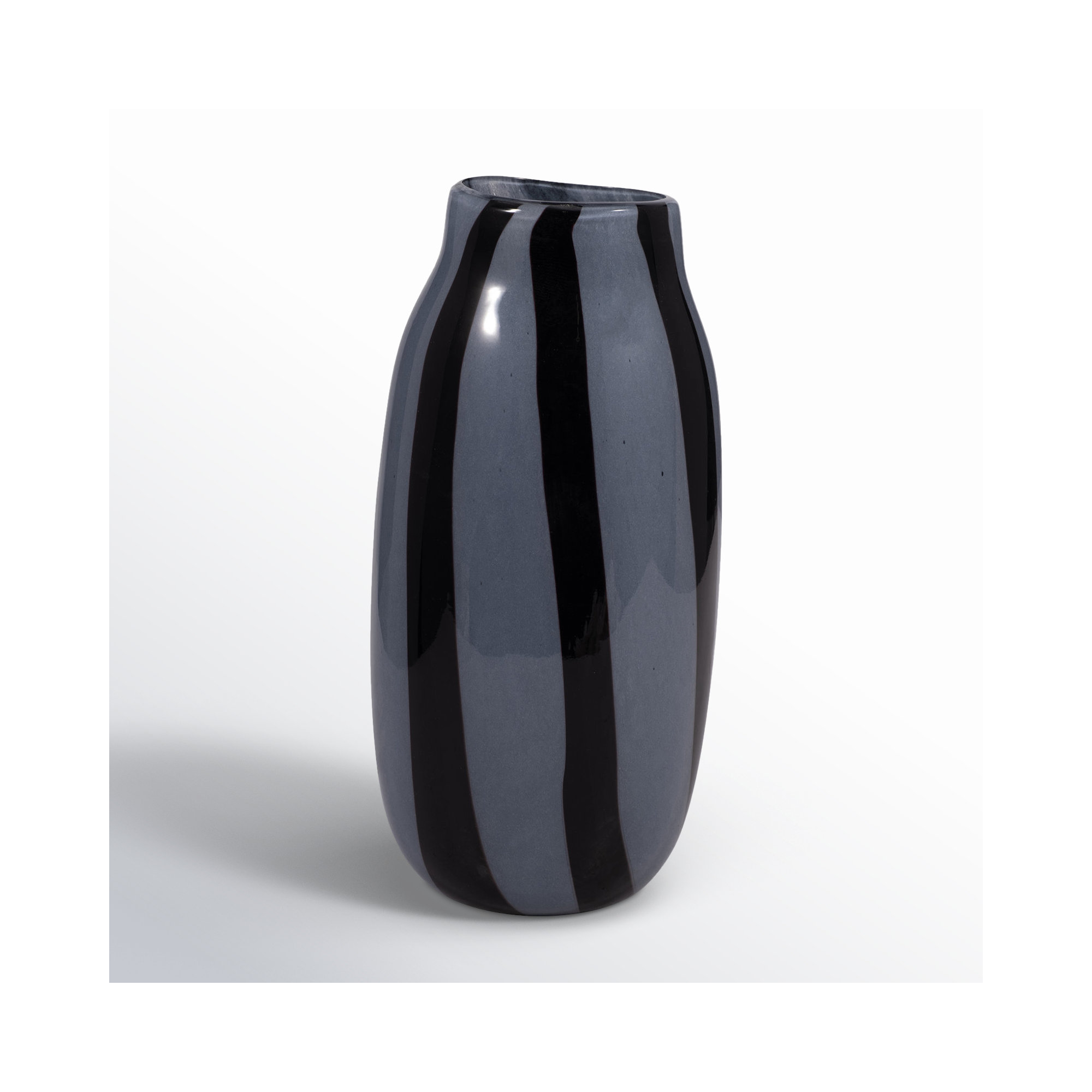 Mele Modern Striped Glass Vase, Black/Gray, 12" H x 6" W x 5" D