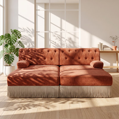 UI Furniture 76.6" W x 60.3" D x 34.2" H Velvet Button Tufted Chesterfield Sofa with 2 Ottomans